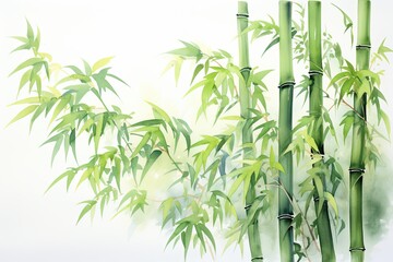 watercolor bamboo painting bamboo Background Bamboo watercolor stems and leaves - obrazy, fototapety, plakaty