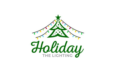 Illustration vector graphic of Christmas tree symbol with light bulbs logo vector template