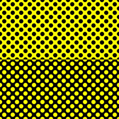 Black and Yellow polka dots seamless vector set with backgrounds