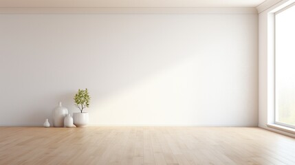 A minimalist room with a plain white wall, bathed in soft, diffused natural light, exemplifying the elegance of minimalism.