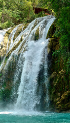 Obraz premium Cascadas del Chiflón, Chiapas, Río San Vicente, Velo De Novia, Arcoíris, Quinceañera, Tirolesa, Ecoturismo, Bosque, Piedras