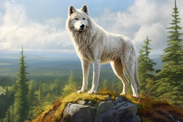 winter white wolf, white fur, nature background
