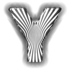 White symbol with ultra thin black luminous vertical straps. letter y