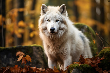 winter white wolf, white fur, nature background