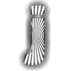 White symbol with ultra thin black luminous vertical straps. letter j