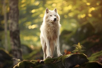 Naklejka na ściany i meble winter white wolf, white fur, nature background