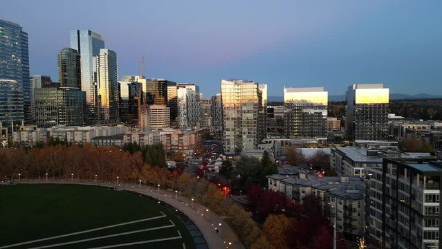 Nighttime Aerial View of Downtown Bellevue, Washington