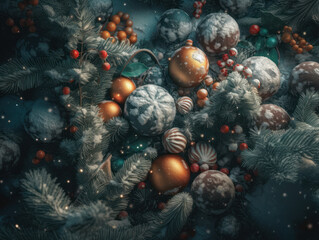 Obraz na płótnie Canvas New Year background with Christmas decorations Top view