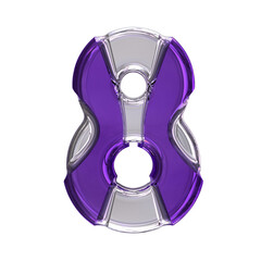Silver symbol with purple inlays. number 8