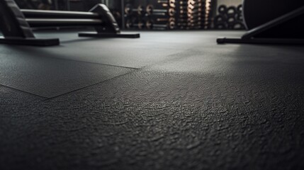 A rubber gym floor with a textured surface, providing durability and traction for intense workouts. - obrazy, fototapety, plakaty