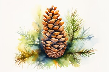 watercolor fir cone Watercolor pine cone Hand painted pine branch with cone