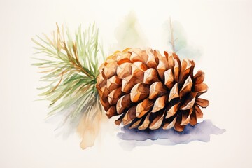 Fototapeta premium watercolor fir cone Watercolor pine cone Hand painted pine branch with cone