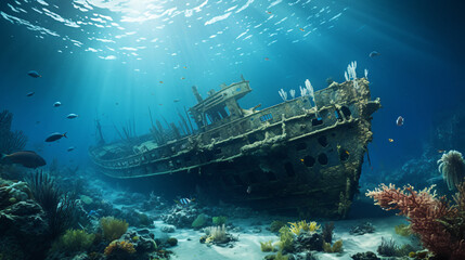 Fototapeta na wymiar Shipwreck at the bottom of the sea