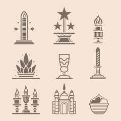 A diverse vector set showcases essential elements of the Muslim religion, embodying cultural richness and spiritual significance.