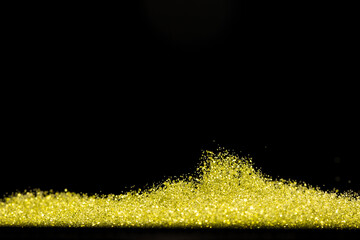 Explosion metallic gold glitter sparkle. Golden Glitter powder spark blink celebrate, blur foil...