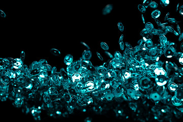 Explosion metallic blue glitter sequin sparkle. Blue Glitter sequin spark blink celebrate, blur...