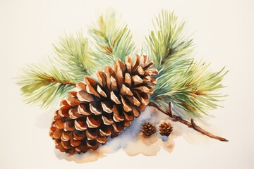 watercolor fir cone Watercolor pine cone Hand painted pine branch with cone