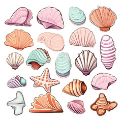 A collection of cute seashells. Generative AI. 