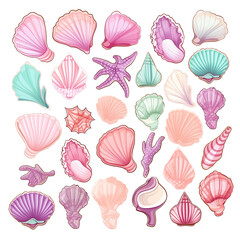 A collection of cute seashells. Generative AI. 