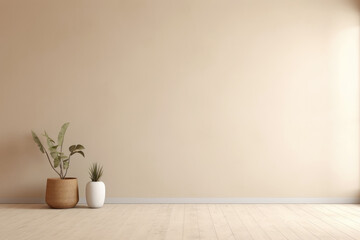 Minimalistic Living Room with Beige Wall for Product Presentation