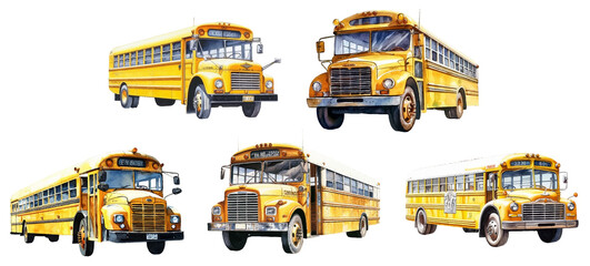 school bus watercolor illustration, generative AI