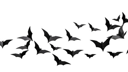 Halloween and decoration concept - black paper bats flying over transparent background, PNG file - obrazy, fototapety, plakaty