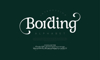 Fototapeta premium Bording premium luxury elegant alphabet letters and numbers. Elegant wedding typography classic serif font decorative vintage retro. Creative vector illustration