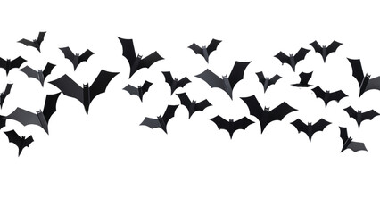 Halloween and decoration concept - black paper bats flying over transparent background, PNG file