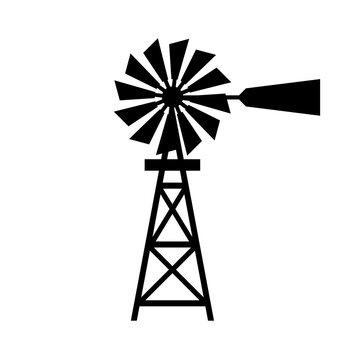 Windmill silhouette vector. Rural building silhouette can be used as icon, symbol or sign. Windmill icon vector for design of farm, village or countryside