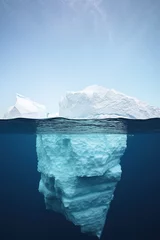 Foto auf Acrylglas Iceberg isolated on white blue  background,  Hidden Danger And Global Warming Concept, nature magazine illustration. Above and below water. Water line. Copy space. © Happy Stock