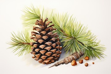 watercolor fir cone Watercolor pine cone Hand painted pine branch with cone