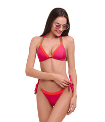 Fototapeta premium Young woman in stylish bikini isolated on white