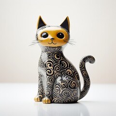 Ceramic cat figurine isolated on white background