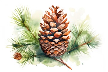 Fototapeta premium watercolor fir cone Watercolor pine cone Hand painted pine branch with cone