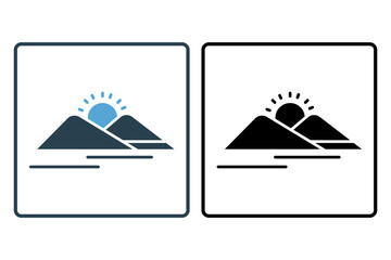 Fototapeta na wymiar sunrise or sunset icon. icon related to nature, calming, meditation. solid icon style. simple vector design editable