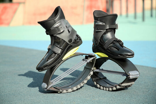 Stylish kangoo jumping boots in workout park