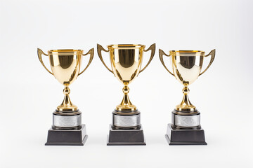 Fototapeta premium Golden winner three trophy cups isolated on white background.