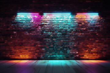 Modern futuristic neon lights on wall, AI Generative.