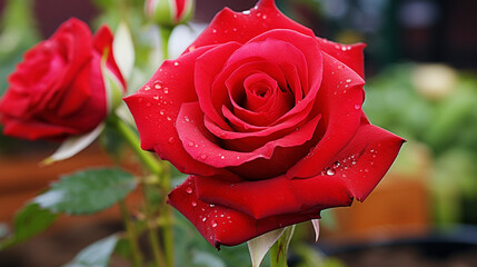 red rose with drops