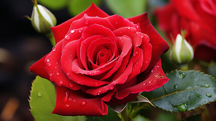 red rose with water droplets