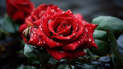 red rose with dew drops
