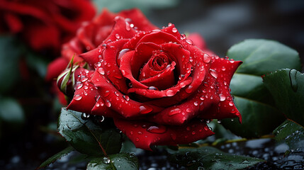 red rose with water drops