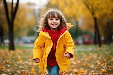 Autumn Innocence: Little Girl Delighting in the Park's Fall Wonderland