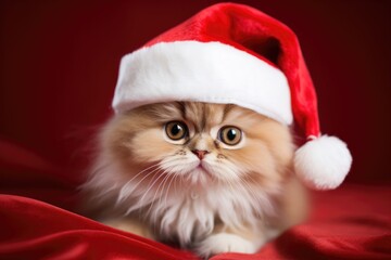 Obraz na płótnie Canvas Whisker Wonderland: Cat in Santa Hat Bringing Festive Charm