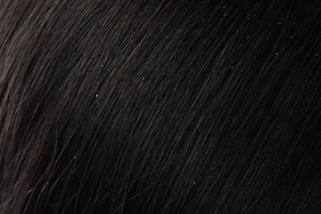 Closeup view of dark woman`s hair with dandruff