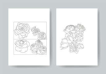 Isolated rose flower line art with leaf clipart 