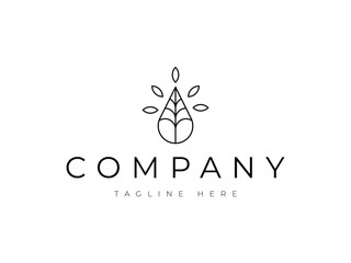 nature drop tree leaf line logo design