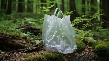 Plastikowa siatka w lesie zanieczyszczenie środowiska