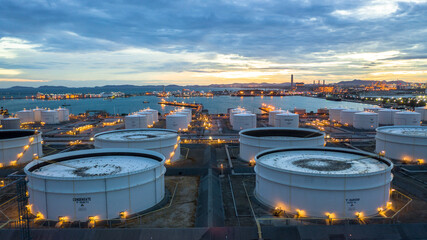 oil terminal is industrial facility for storage of Oil and gas industry. - obrazy, fototapety, plakaty