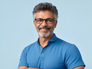 A mature man with glasses and a blue polo shirt smiling warmly at the camera.